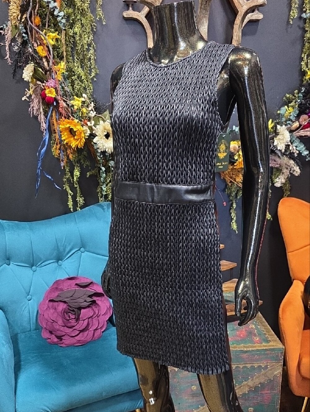 Zara Faux Leather Textured Black Mini Dress